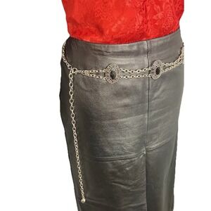 Silver Toned Black Jeweled Crystal Chain Adjustable Fashion Statement Belt